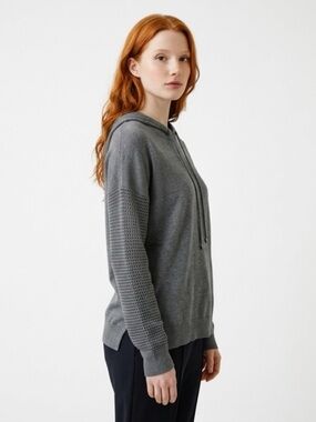 Harper Lane Grey Open Knit Sleeve Hooded Sweater